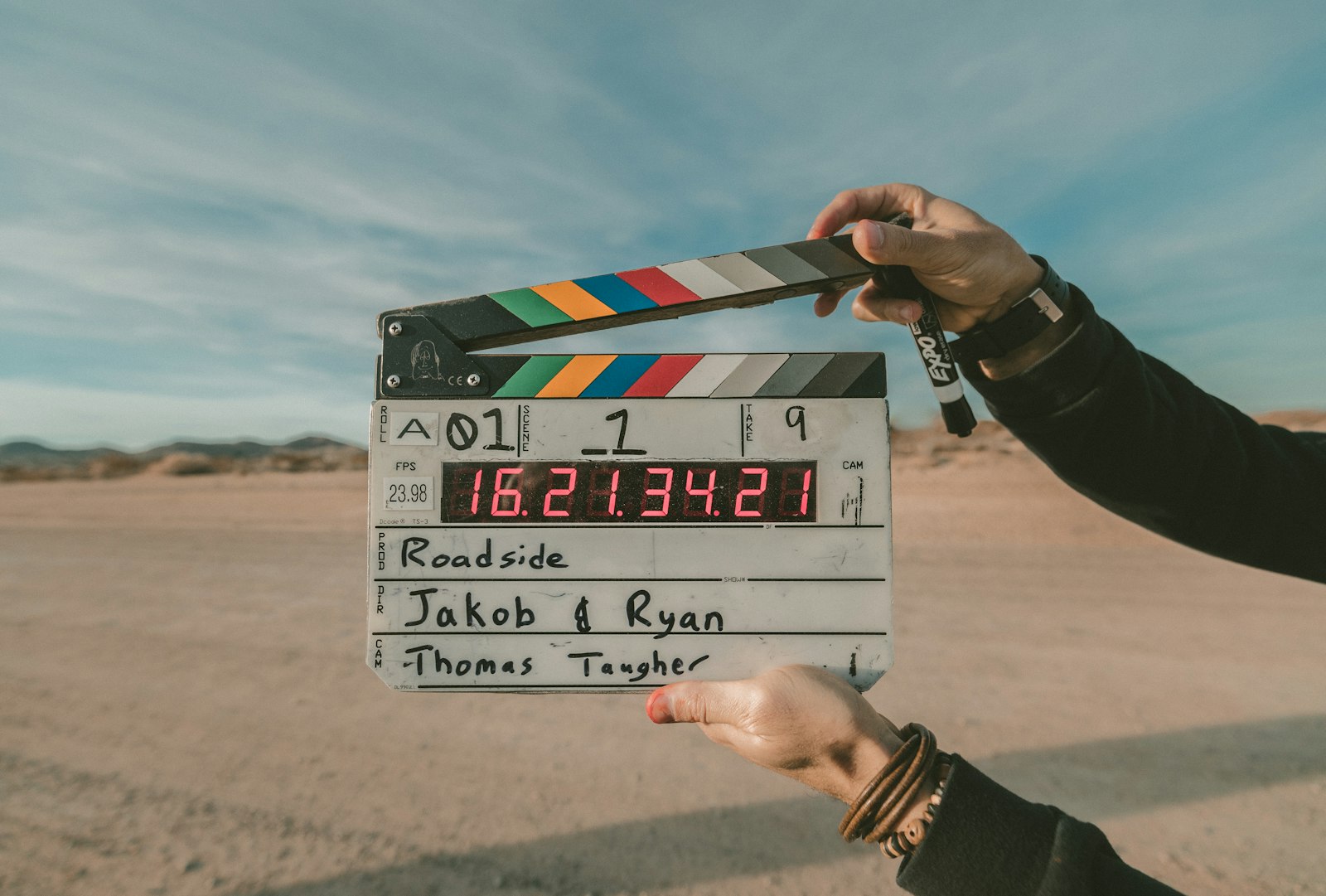 Film clapperboard on a commercial video production shoot