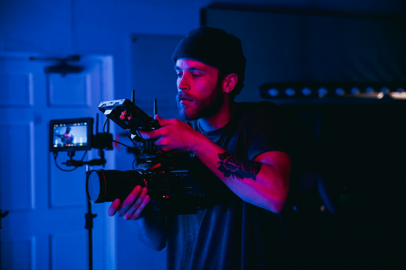 Colour grading and editing in a post-production suite